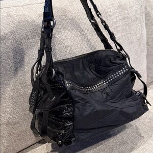 Francesco Biasia Black Studded Moto Shoulder Bag